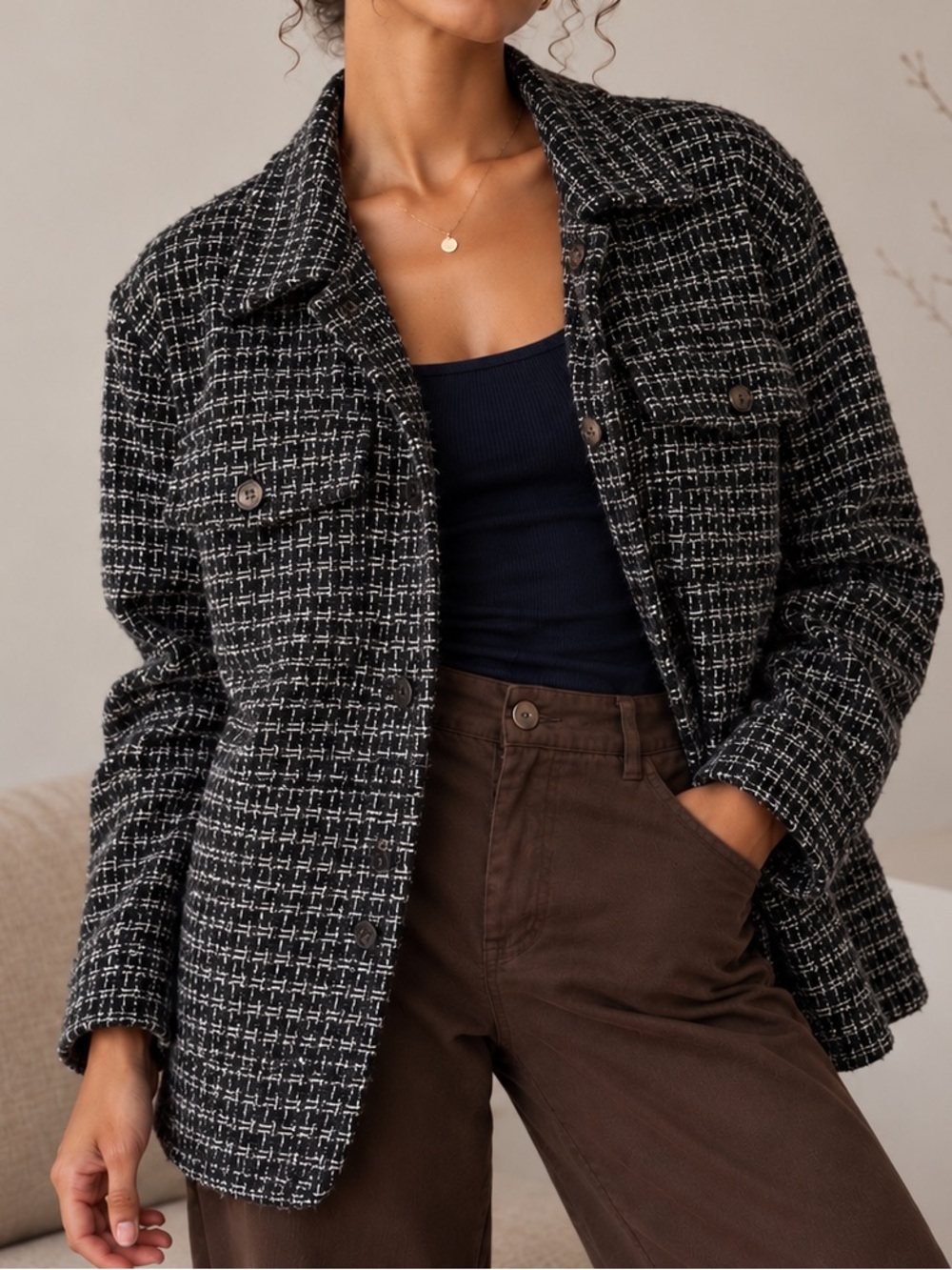 Classic Black & White Tweed Jacket - Women